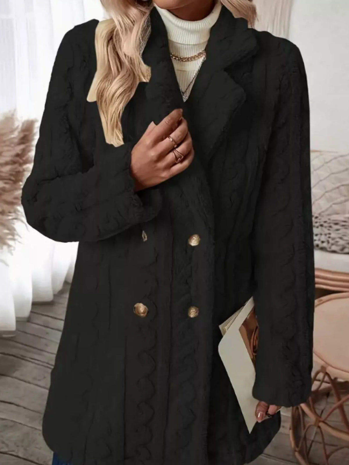 Cozy Faux Shearling Double-Breasted Outerwear