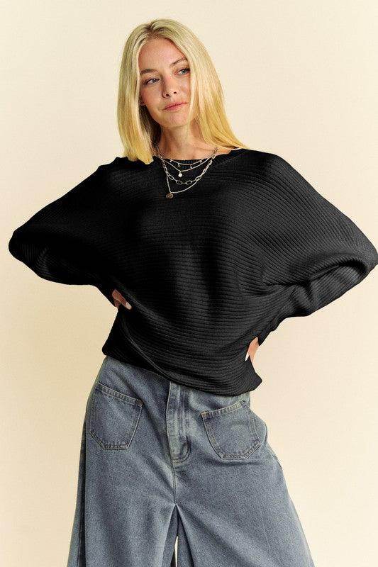 Davi &amp; Dani Round Neck Batwing Sleeve Sweater for Women