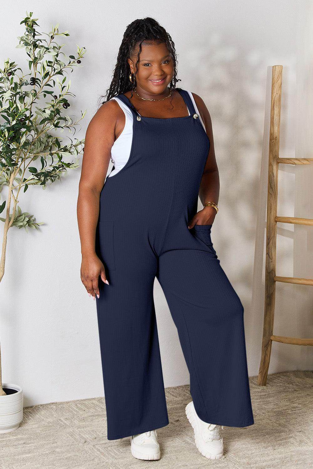 Double Take Full Size Wide Strap Overall with Pockets For Women