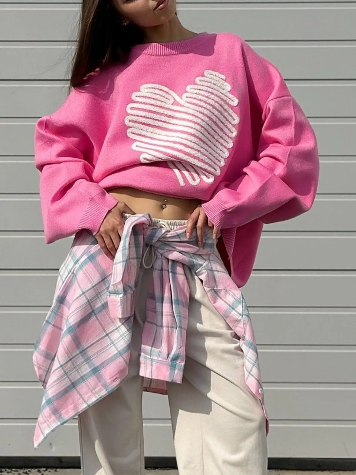 Heart Round Neck Oversized Sweater