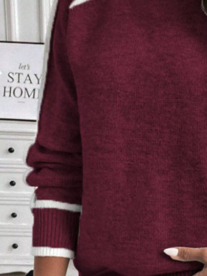 Full Size Turtleneck Contrast Trim Sweater Plus Size