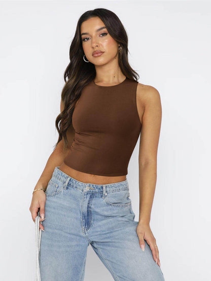 Round Neck Cropped Tank for Women in Soft Stretch Fabric