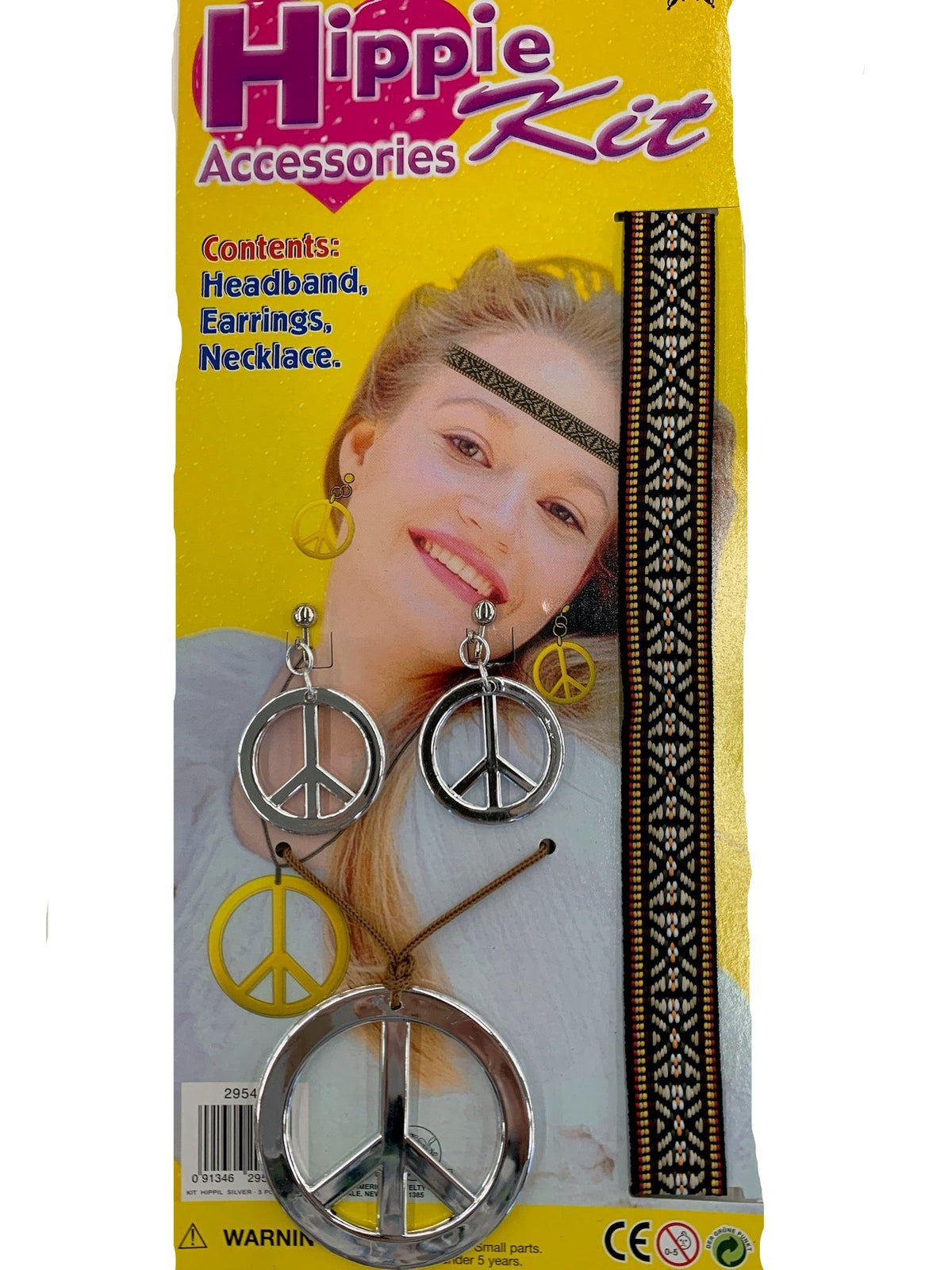Hippie Peace Sign Earrings, Necklace &amp; Headband