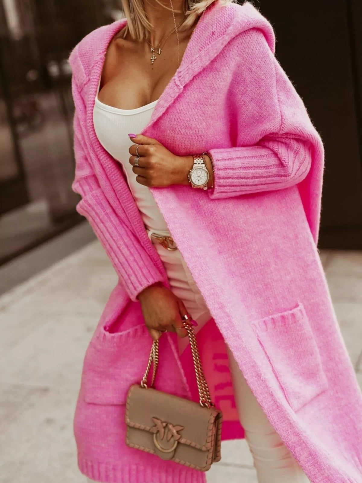 Full Size Hooded Knit Open Front Cardigan Plus Size