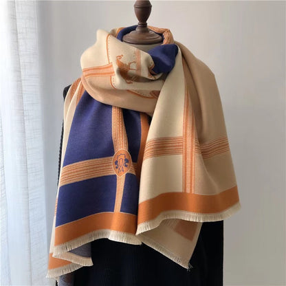 Korean Style Contrast Color Artificial Cashmere Scarf Women&