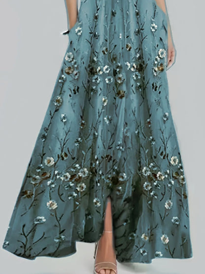 Floral Print Half Sleeve Wrap Maxi Dress