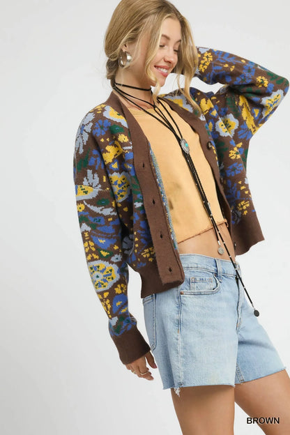 Umgee Floral Knit Button-Up Cardigan