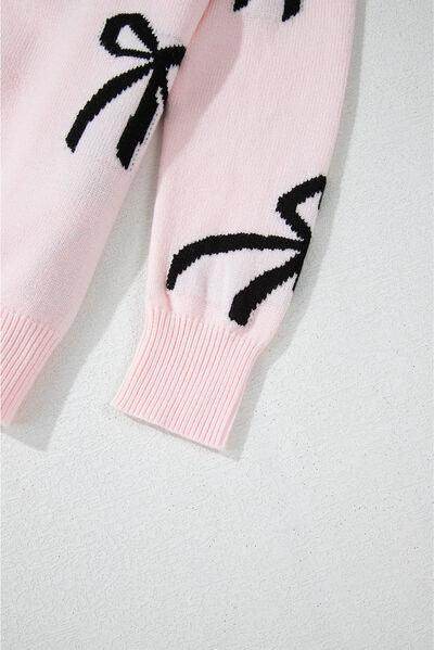 Bow Pattern Round Neck Loose Fit Sweater for Women