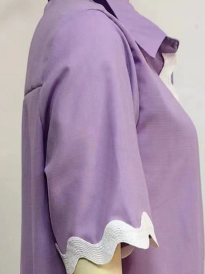 Contrast Trim Collared Neck Top and Shorts Set High Endd
