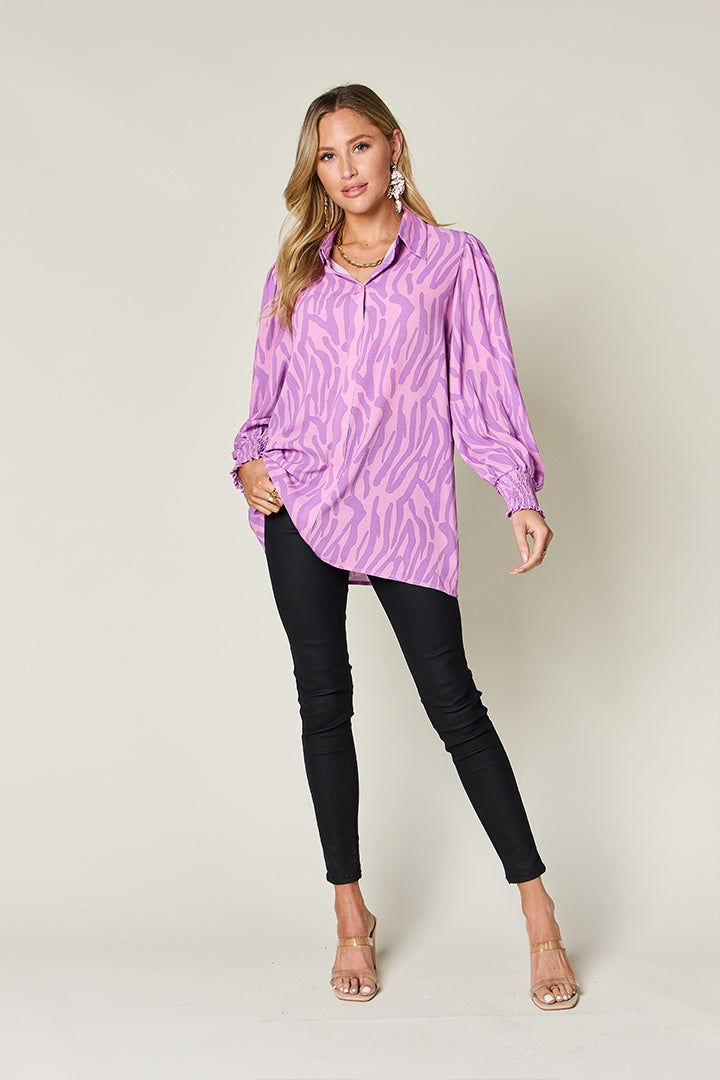 Smocked Long Sleeve Top with Alluring Print