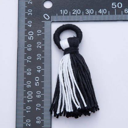 74mm Black &amp; White Cotton Tassel Fringe Finding | Z1653