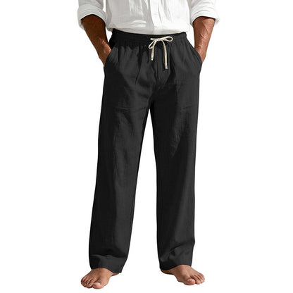 Mens Linen Casual Straight-Leg Trousers