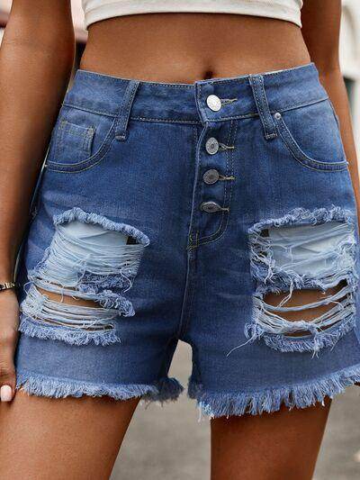 Distressed Raw Hem Denim Shorts for Women Casual Style