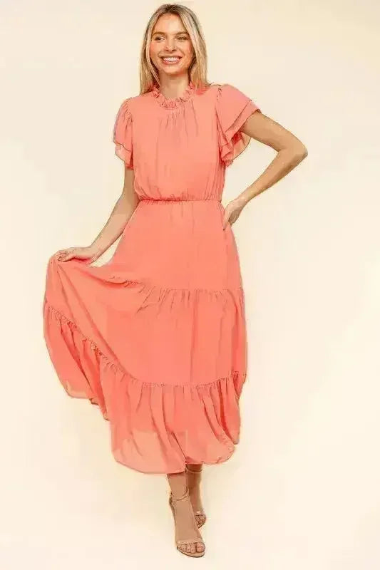 Tiered Frill Mock Neck Dress – Feminine &amp; Flowy Sleeveless Style