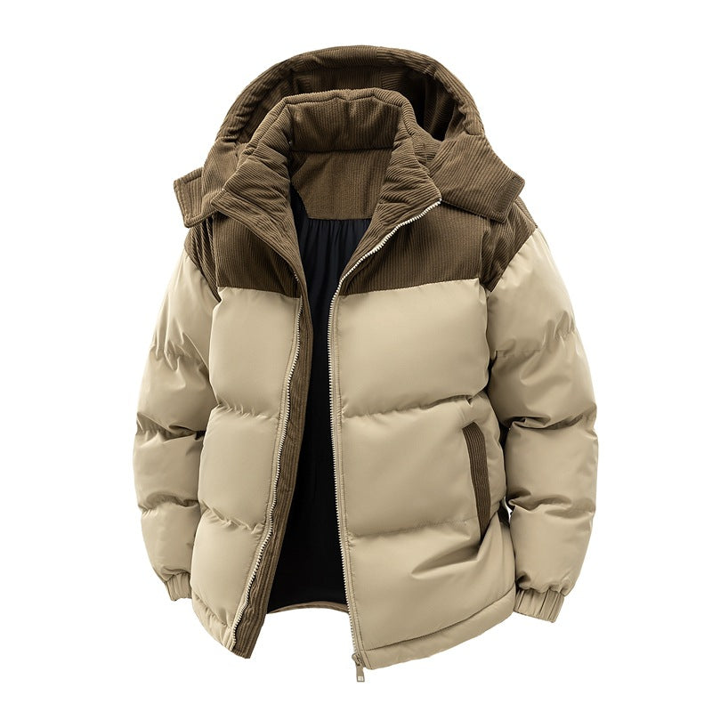 Thick Corduroy Patchwork Jacket Winter Zip-up Stand Collar Coat Casual Commuter Long-sleeved Cardigan Top Outwear Women&