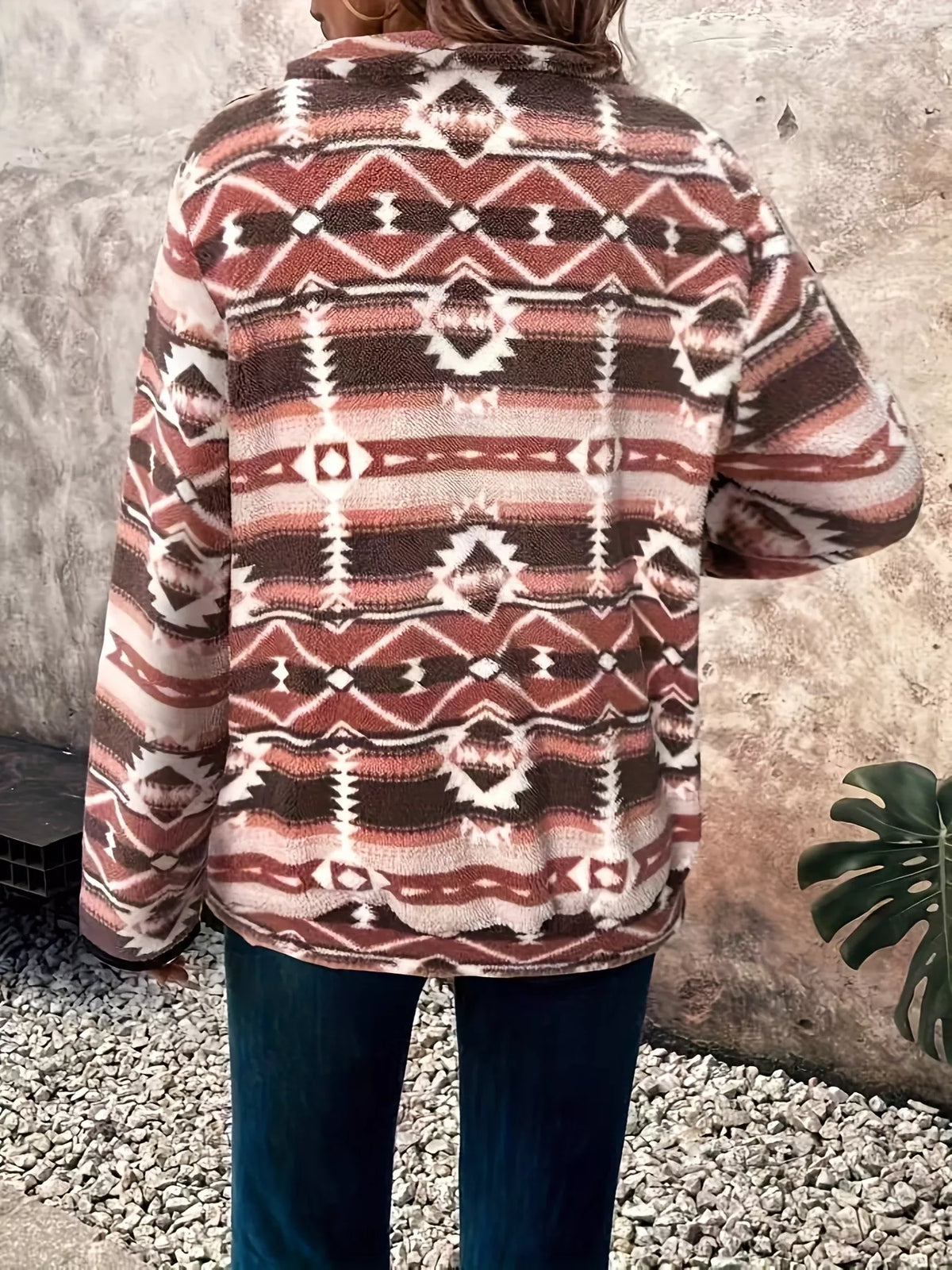 Geometric Half Zip Long Sleeve Sweatshirt