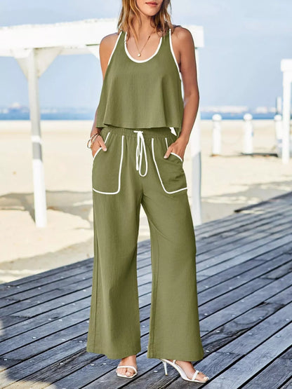 Contrast Trim Tank and Pants Set