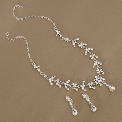Rhinestone Pearl Earrings And Necklace Set Women
