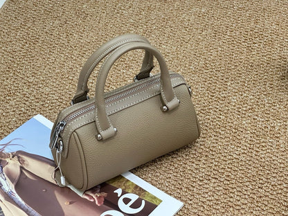 Cross-border Top-grain Leather Boston Pillow Bag, Single-shoulder, Crossbody Small Bag, Versatile Genuine Leather Women&