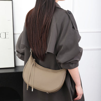 Cross-border Fashion Minimalist Top-grain Leather Dumpling Bag, Genuine Leather Women&