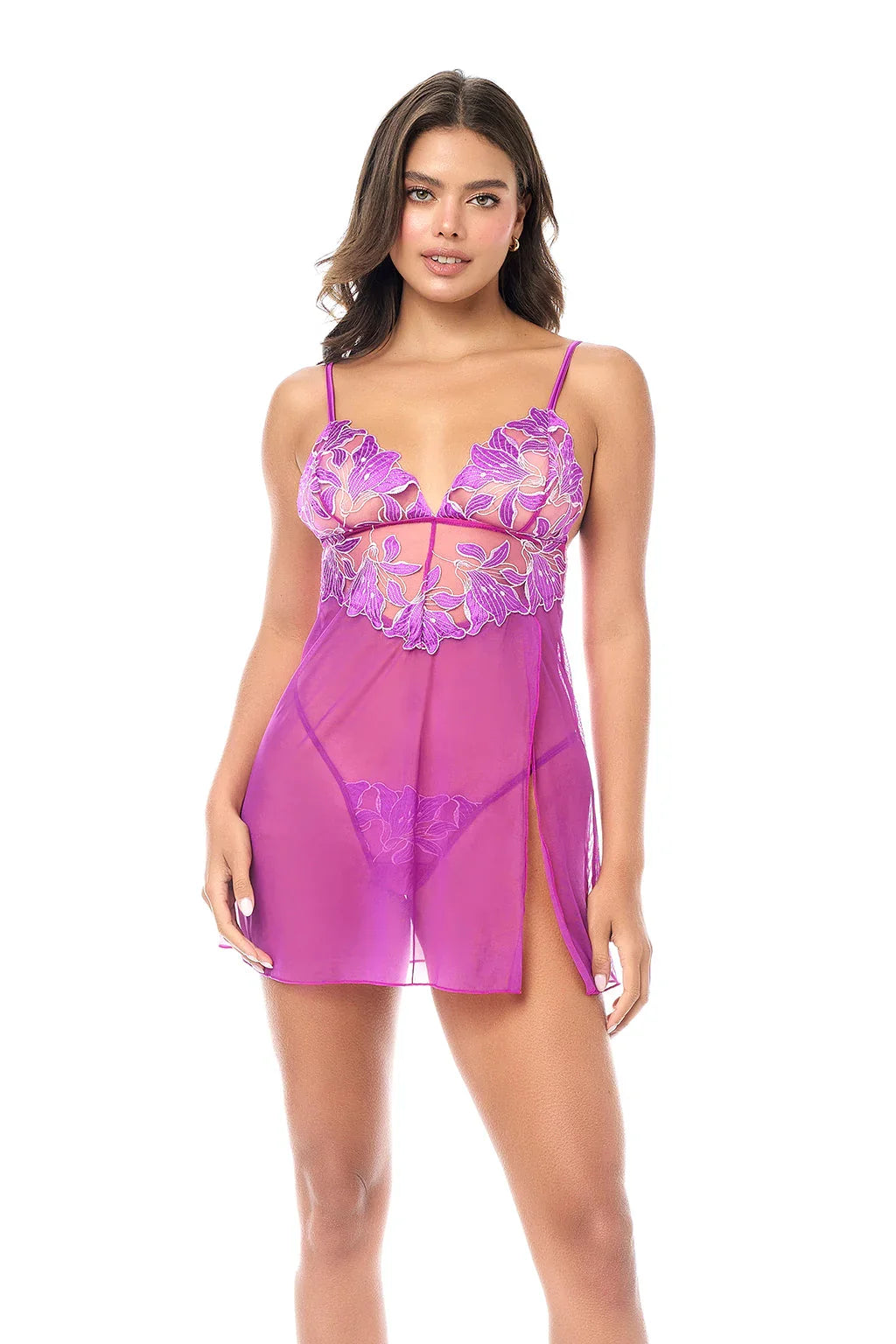 Mapale Twilight Orchid Sheer Babydoll &amp; String Panty Set