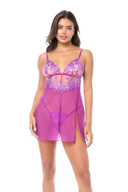 Mapale Twilight Orchid Sheer Babydoll &amp; String Panty Set