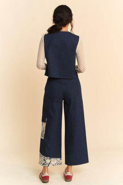 Davi &amp; Dani Lace Applique Wide Leg Jeans for Women