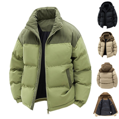 Thick Corduroy Patchwork Jacket Winter Zip-up Stand Collar Coat Casual Commuter Long-sleeved Cardigan Top Outwear Women&