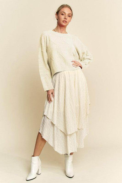 Davi &amp; Dani Diamond Cable Pattern Drop Shoulder Sweater