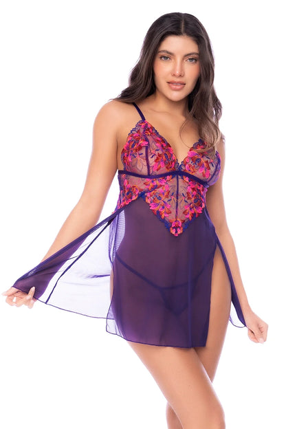 Mapale Orchid Obscura Sheer Babydoll &amp; String Set