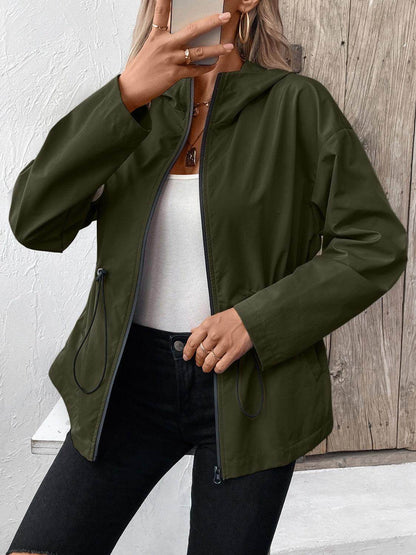 Ivy Lane Drawstring Zip Up Hooded Jacket for Women