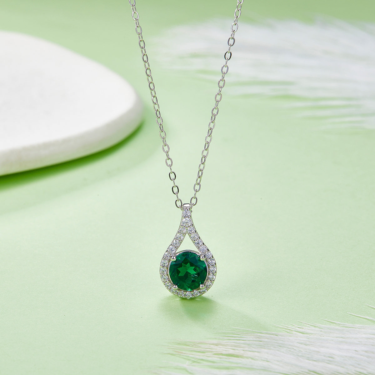 S925 Sterling Silver Teardrop Halo Necklace, 1ct Moissanite &amp; Lab-Grown Ruby&amp;Emerald, Platinum Plated Pendant With GRA Certificate Gift Box