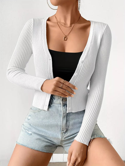 Ribbed Knit Button-Up Cardigan