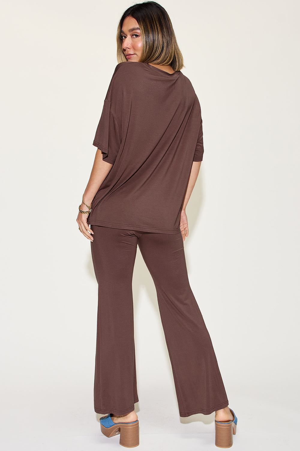 Comfy Bamboo Drop Shoulder Tee &amp; Flare Pants Set