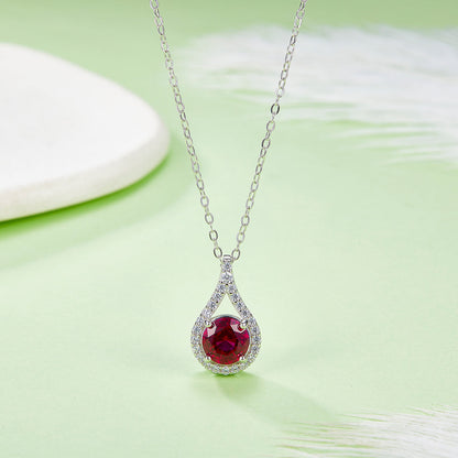 S925 Sterling Silver Teardrop Halo Necklace, 1ct Moissanite &amp; Lab-Grown Ruby&amp;Emerald, Platinum Plated Pendant With GRA Certificate Gift Box