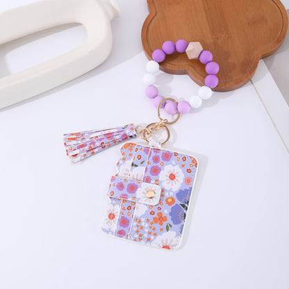 Printed Leather Wallet Keychain For Women