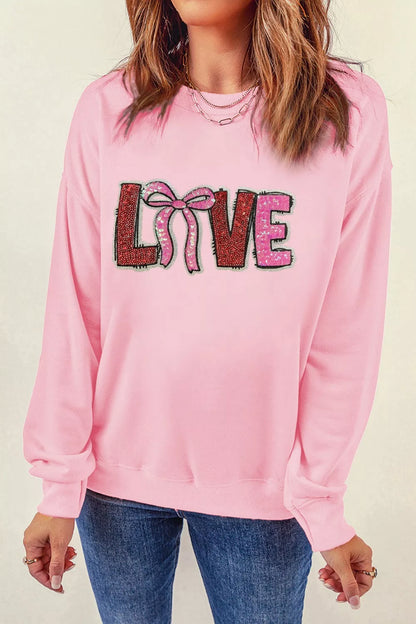 Bow Love Sequin Pattern Valentine Sweatshirt