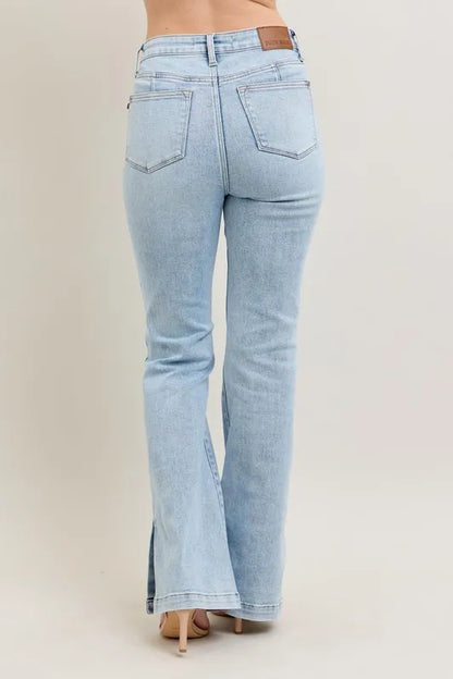 Judy Blue Full Size Tummy Control Vintage Wash Side Slit Slim Boot Jeans Plus Size