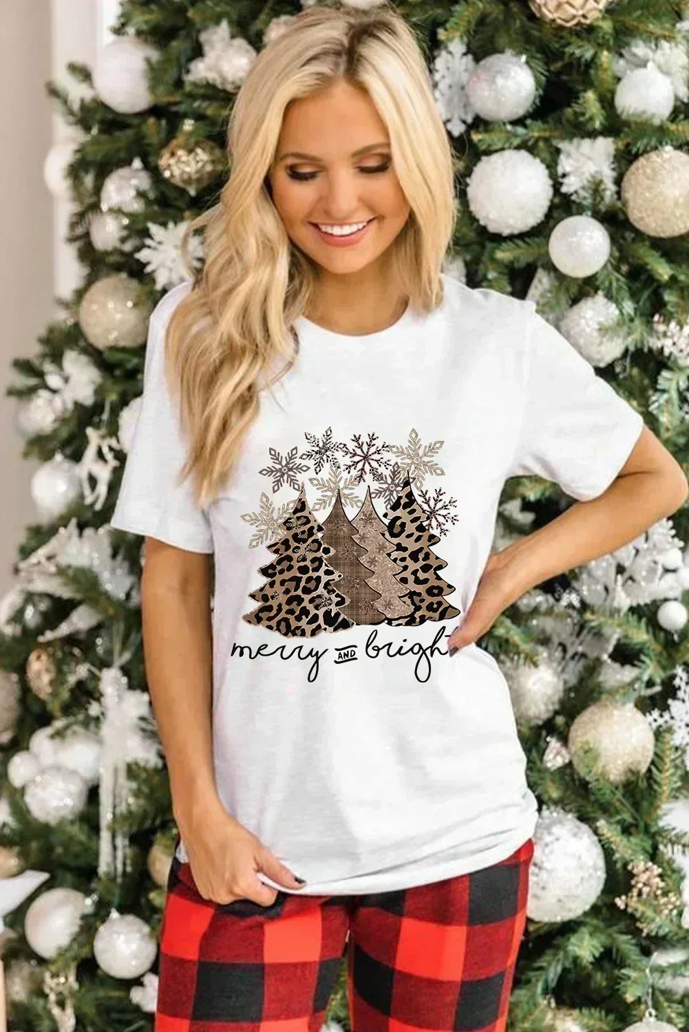White Leopard Christmas Tree Graphic Tee – Festive &amp; Fierce Crewneck