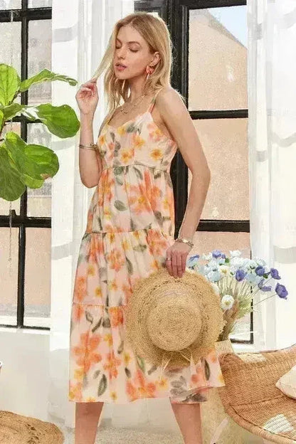 ADORA Floral Smocked Back Dress – Adjustable Strap Midi