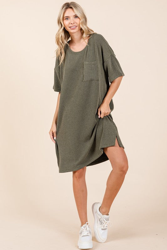 Urban Rib Knit Short Sleeve Tee Dress For Women – Comfortable, Trendy, Chic &amp; Versatile Dress for Casual Occasions