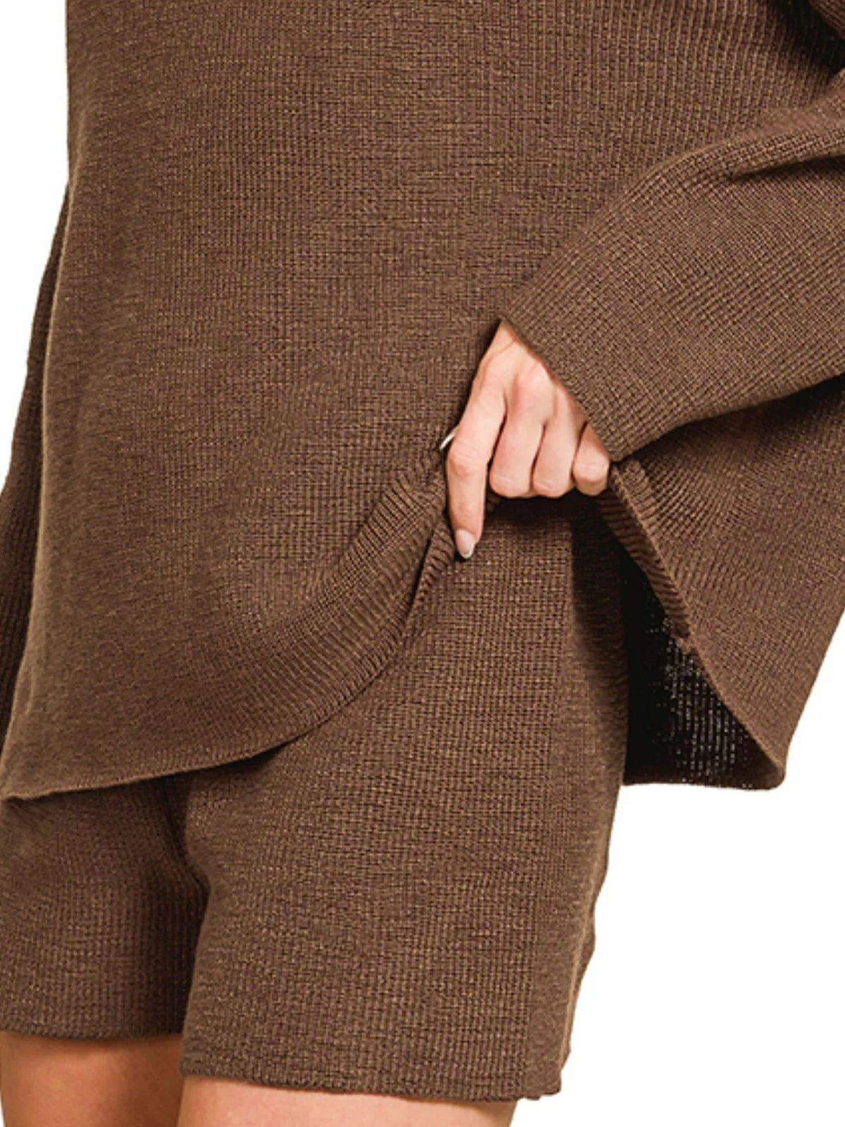 Zenana Round Neck Knit Top and Shorts Sweater Set