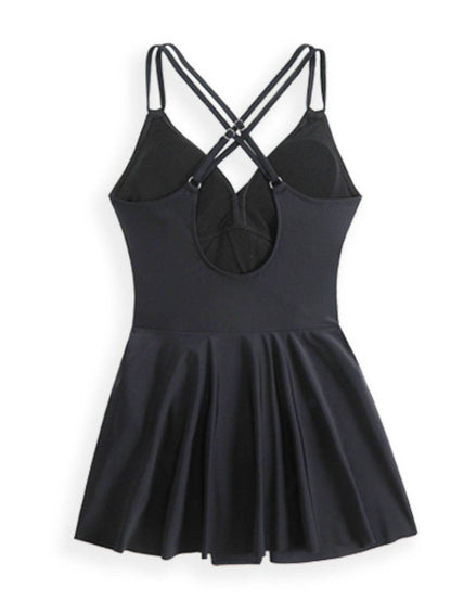 Twisted Front Crisscross Double Spaghetti Strap One-Piece Swimwear