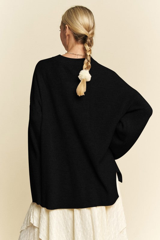 Back To School Sweater - Davi &amp; Dani High-Low Round Neck Drop Shoulder Sweater