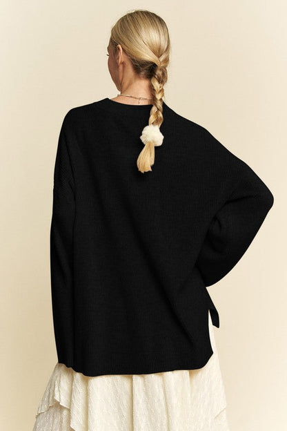 Back To School Sweater - Davi &amp; Dani High-Low Round Neck Drop Shoulder Sweater