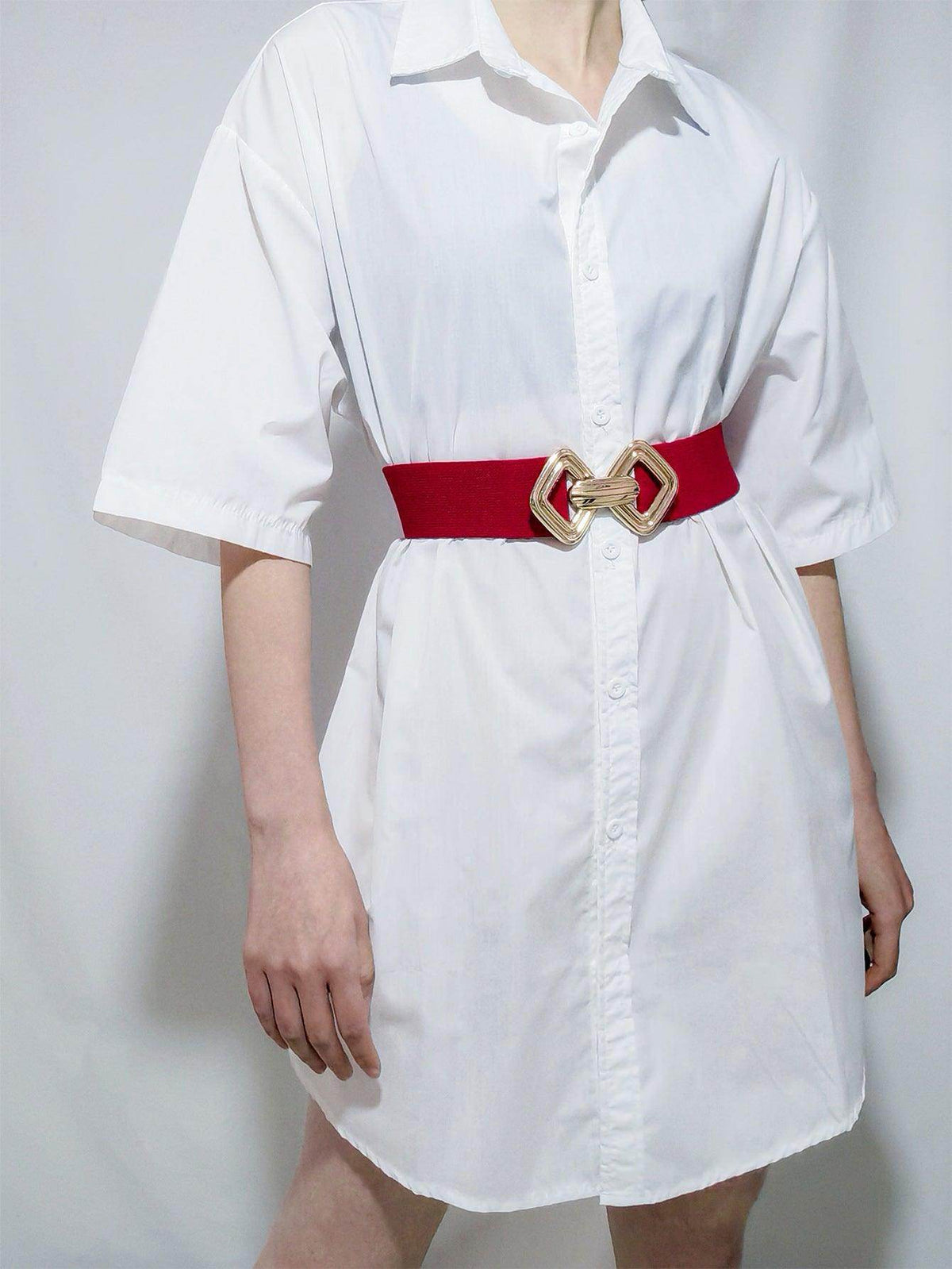 Geometric Buckle Elastic Wide Belt for Stylish Comfort
