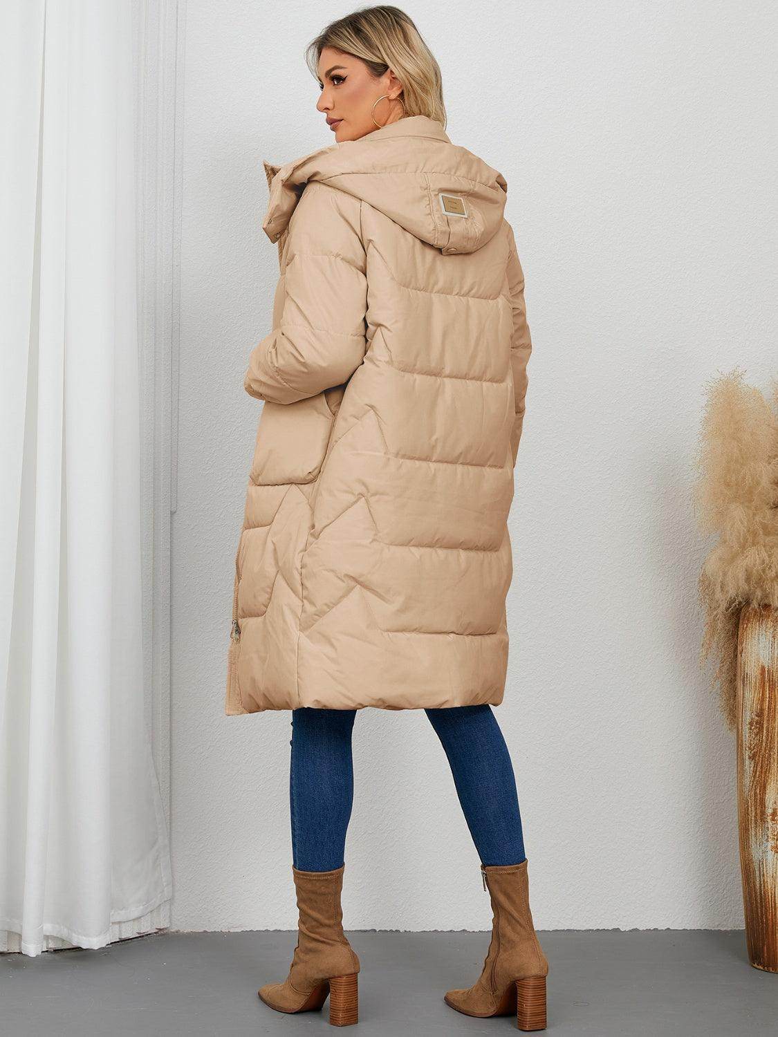 Long Sleeve Longline Hooded Winter Coat for Women