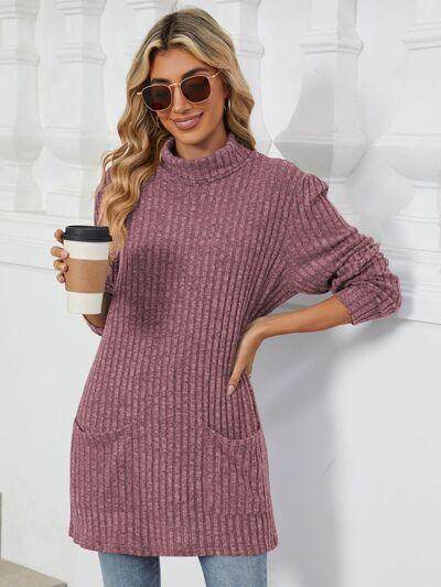 Ribbed Mock Neck Long Sleeve T-Shirt for Women Stylish Wear