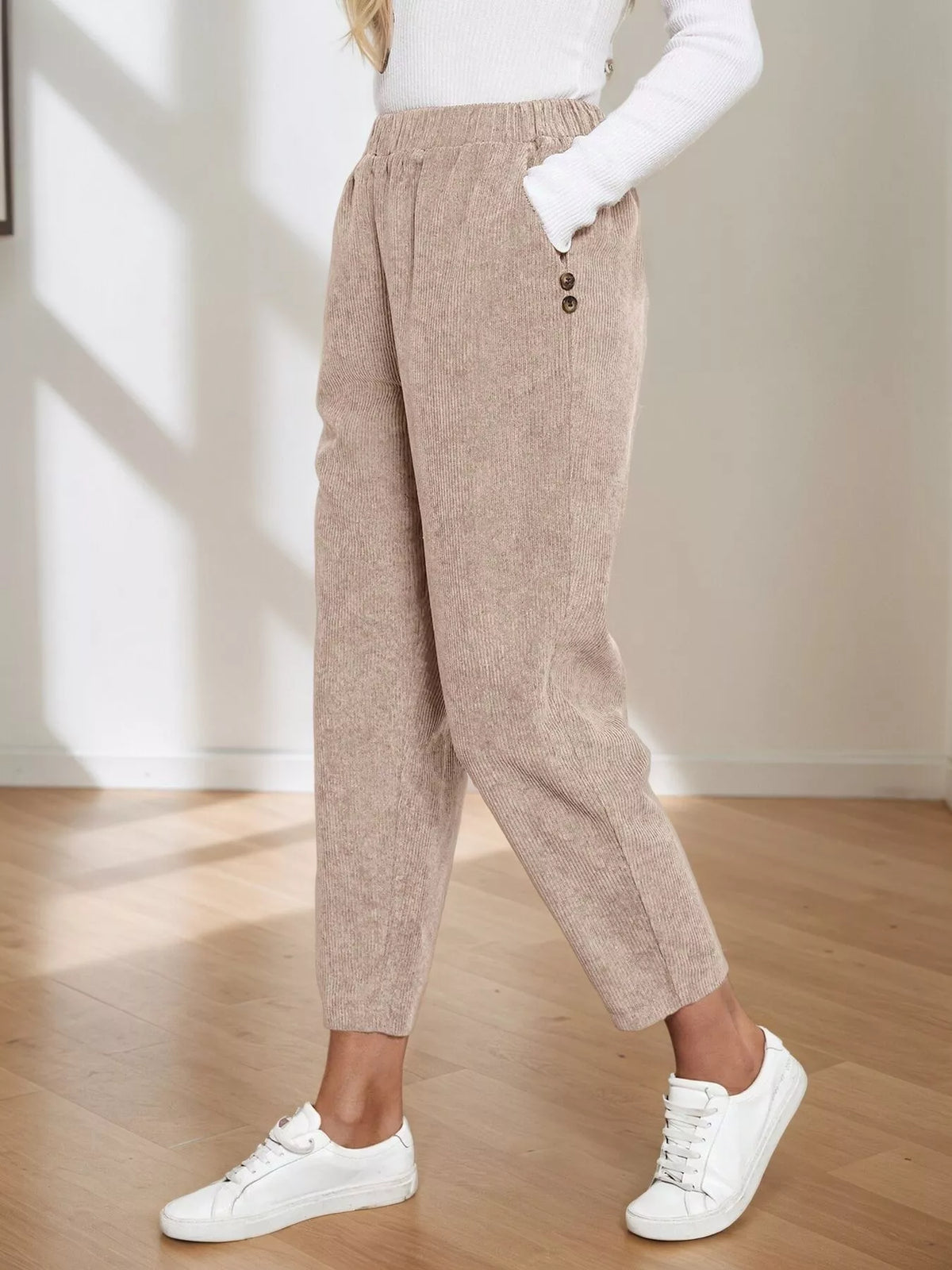 Corduroy Elastic Waist Cropped Pants