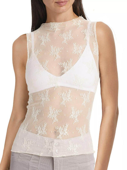 Lace Mock Neck Top for Women in Sheer Polyester Style